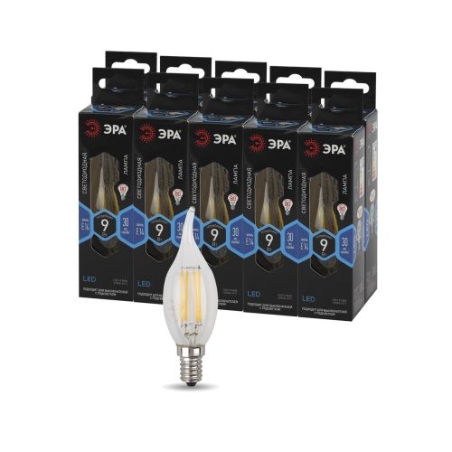 Лампа светодиодная филаментная F-LED BXS-9W-840-E14 BXS 9Вт свеча на ветру 4000К нейтр. бел. E14 Эра Б0047005