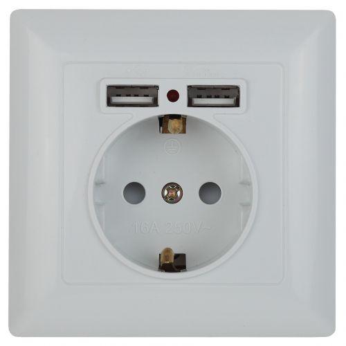 Розетка 1-м СП Solo 4-410-01 16А IP20 250В 2хUSB P+E Schuko с заземл. защ. шторки бел. Intro Б0053713