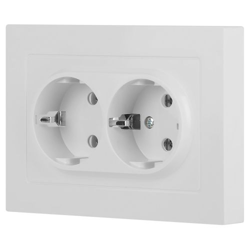 Розетка 2-м СП Accent 6-205-01М 16А IP20 250В 2P+E Schuko AL/CU бел. матов. Intro Б0063487