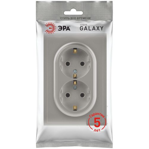 Розетка 2-м СП Galaxy 16А IP20 250В с заземл. со шторками титан 15-2105-07 Эра Б0070709