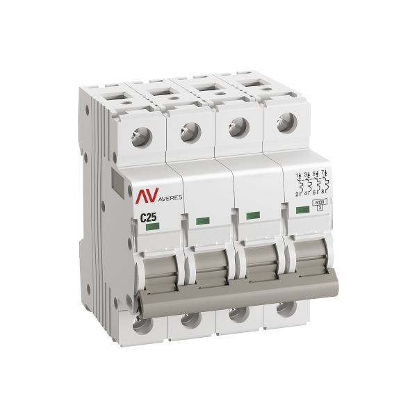 Выключатель автоматический модульный 4п C 25А 6кА AV-6 AVERES EKF mcb6-4-25C-av