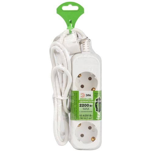 Удлинитель 3х1.5м с заземл. 10А IP20 GREEN LINE UDL-10-315-E ПВС 3х0.75 Эра Б0064897