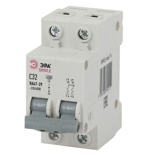 Выключатель автоматический модульный 2п C 32А 4.5кА ВА 47-29 SIMPLE-mod-15 ЭРА Б0039232
