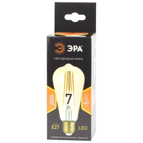 Лампа светодиодная филаментная F-LED ST64-7W-824-E27 7Вт ST64 золотая 2400К тепл. бел. E27 Эра Б0047664