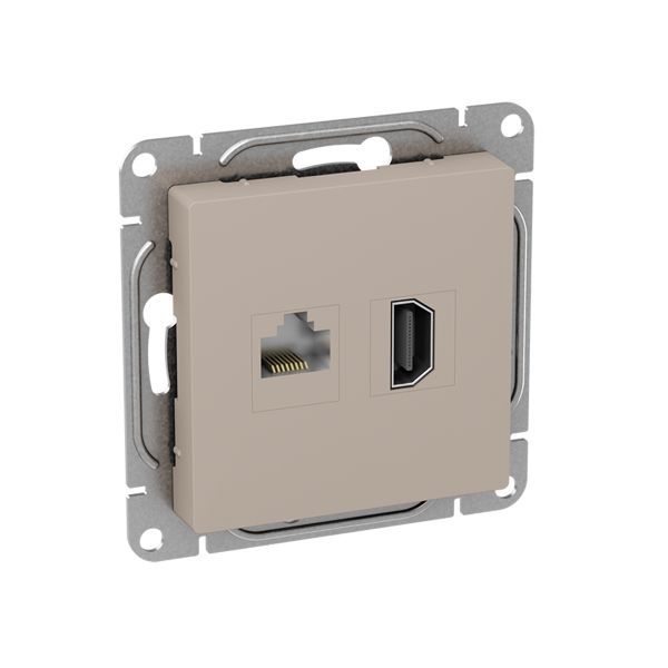 Розетка СП Эпика HDMI + RJ45 кат.5 механизм крем. EKF UP1-SOI-HDMI-RJ45
