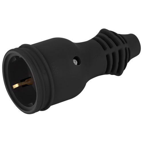 Розетка RX11-B-IP44 16А IP44 прямая с заземл. каучук черн. ЭРА Б0069325