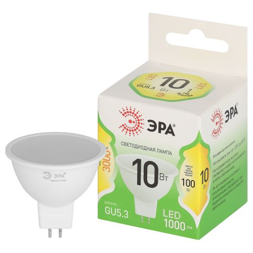 Лампа светодиодная GREEN LINE MR16-10W-830-GU5.3 GL 10Вт софит 3000К свет тепл. GU5.3 Эра Б0066983