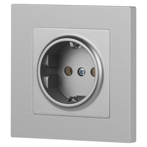 Розетка 1-м СП Accent 6-202-03 16А IP20 250В 2P+E Schuko алюм. Intro Б0063686