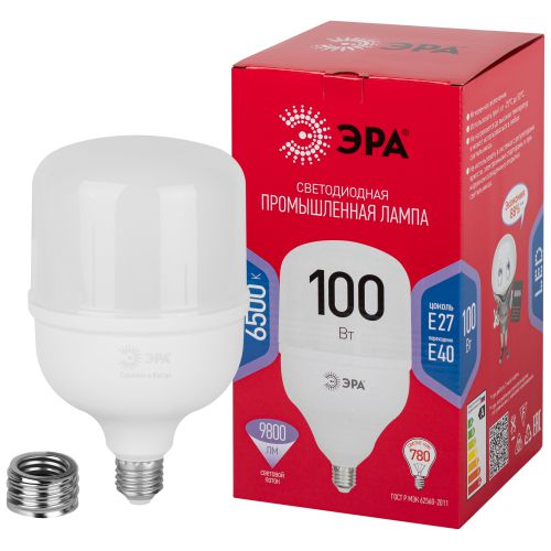Лампа светодиодная высокомощная RED LINE LED POWER T140-100W-6500-E27/E40 R 100Вт Т140 колокол 6500К холод. бел. E27/E40 (переходник в компл.) 9800лм Эра Б0063872