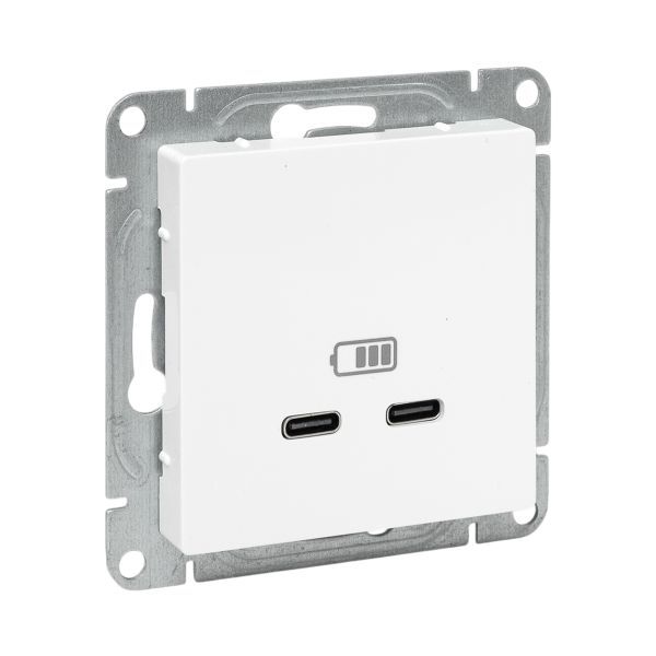 Розетка 2-м СП Эпика USB-C механизм бел. EKF UP1-SOW-2USBC