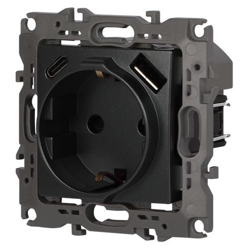Розетка Эра12 12-4108-12 16А 250В 2P+E с USB type-A+C 5В-3А защ. шторки графит Эра Б0067700