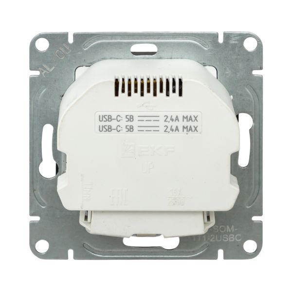 Розетка СП Эпика 16А с 2 USB-C с заземл. защ. шторки механизм мокко EKF UP1-SOM-111-2USBC