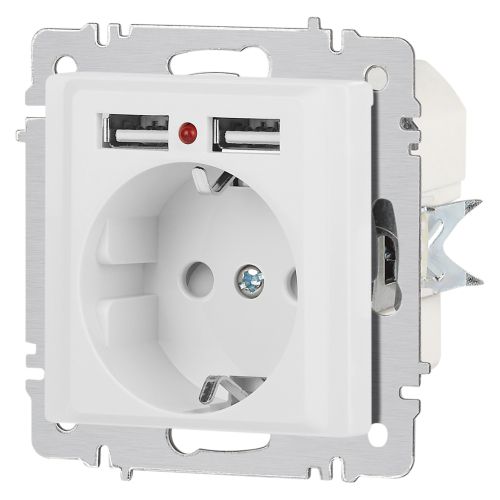 Розетка 1-м СП Accent 6-410-01 16А IP20 250В P+E Schuko защ. шторки + 2хUSB бел. Intro Б0063689