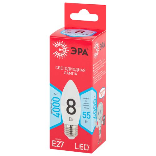 Лампа светодиодная RED LINE LED B35-8W-840-E27 R 8Вт B35 свеча 4000К нейтр. бел. E27 Эра Б0050695