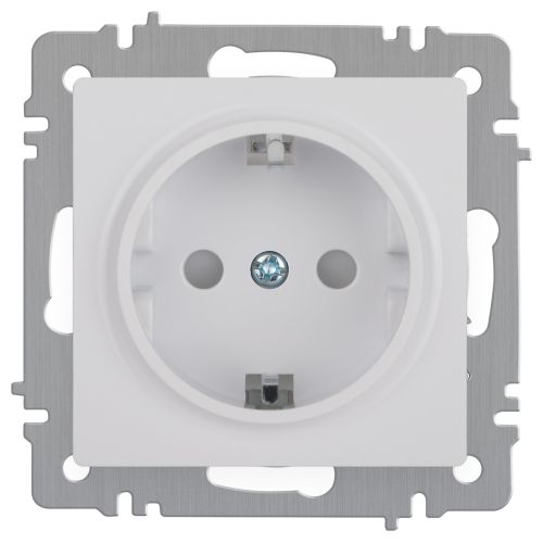 Розетка 1-м СП Accent 6-206-01 16А IP20 250В 2P+E Schuko защ. шторки AL/CU бел. Intro Б0063506