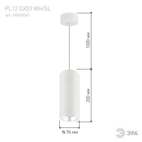 Светильник подвесной под GX53 алюм. бел.+серебро PL12 GX53 WH/SL ЭРА Б0048543