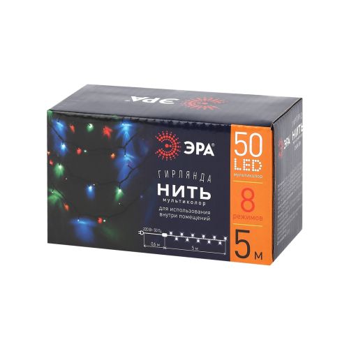Гирлянда светодиодная "Нить" 5м 8 режимов зел. пр. 220В IP20 мультиколор ENIN-5M Эра Б0041892