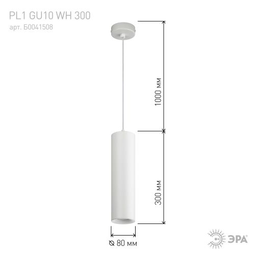 Подсветка PL1 GU10 WH 300 подвесной GU10 D80х300мм (20/240) бел. ЭРА Б0041508