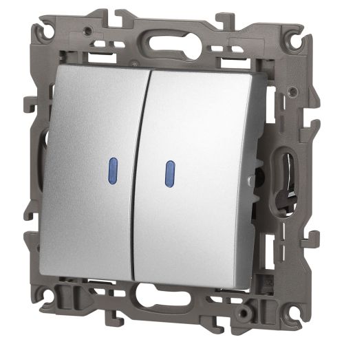 Выключатель 2-кл. СП Elegance 14-1105-03 10А IP20 250В 10AX с подсветкой механизм алюм. Эра Б0034239