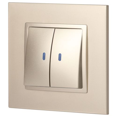 Выключатель 2-кл. СП Elegance 14-1105-04 10А IP20 250В 10AX с подсветкой механизм шампань Эра Б0034240