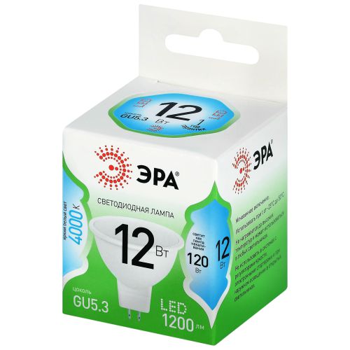 Лампа светодиодная GREEN LINE MR16-12W-840-GU5.3 GL 12Вт софит 4000К яркий свет бел. GU5.3 Эра Б0066989