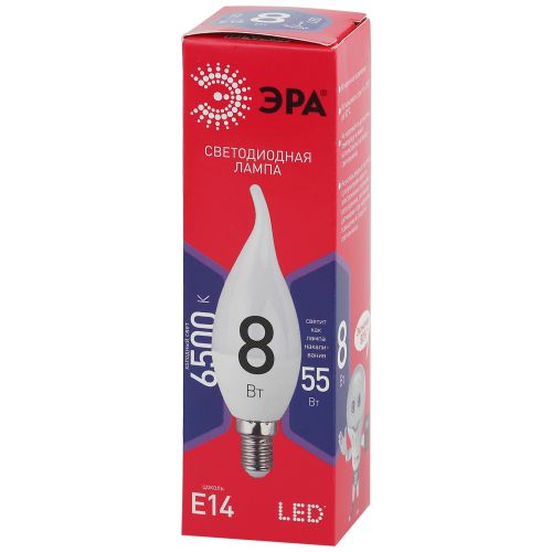 Лампа светодиодная RED LINE LED BXS-8W-865-E14 R 8Вт BXS свеча на ветру 6500К холод. бел. E14 Эра Б0045345