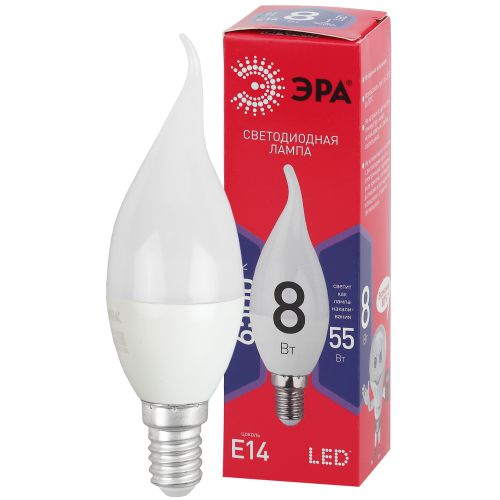 Лампа светодиодная RED LINE LED BXS-8W-865-E14 R 8Вт BXS свеча на ветру 6500К холод. бел. E14 Эра Б0045345