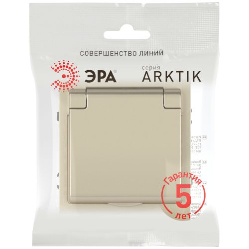 Розетка 1-м СП Arktik 16А IP20 250В с заземл. со шторками с крышкой шампань 16-2103-04 Эра Б0070437