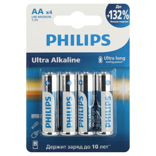 Элемент питания алкалиновый AA/LR6 1.5В Ultra (уп.4шт) LR6E4B/51 Philips Б0062694