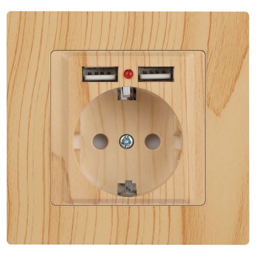 Розетка 1-м СП Accent 6-410-11 16А IP20 250В P+E Schuko + 2хUSB защ. шторки сосна Intro Б0063720