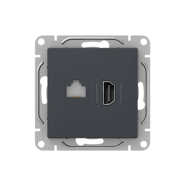 Розетка СП Эпика HDMI + RJ45 кат.5 механизм графит EKF UP1-SOG-HDMI-RJ45