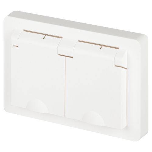 Розетка 2-м СП Style 7-210-01 16А IP44 250В 2х2P+E Schuko защ. шторки с крышкой бел. Intro Б0062873