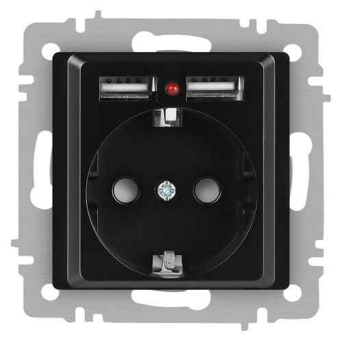 Розетка 1-м СП Accent 6-410-05 16А IP20 250В P+E Schuko + 2хUSB защ. шторки антрацит Intro Б0063698
