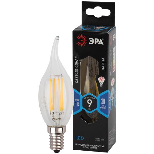 Лампа светодиодная филаментная F-LED BXS-9W-840-E14 BXS 9Вт свеча на ветру 4000К нейтр. бел. E14 Эра Б0047005