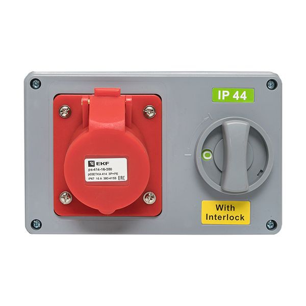 Розетка 1414 3Р+РЕ 16А 380В IP44 с блокировкой и выкл. EKF ps-1414-16-380