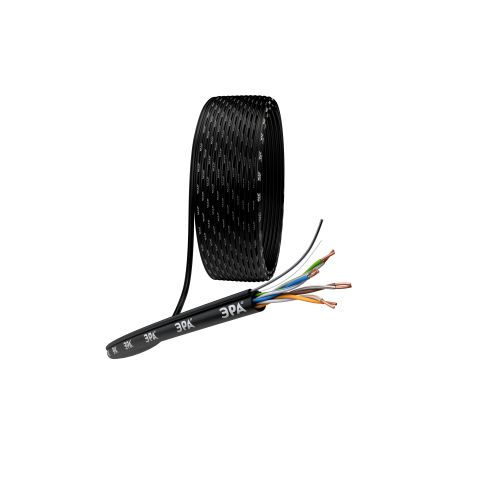 Кабель витая пара U/UTP кат.5E 4х2х24AWG solid CU PE OUTDOOR трос черн. (уп.305м) U-4-PE-T Эра Б0044432