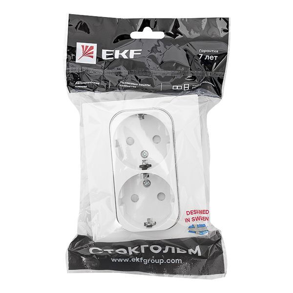 Розетка 2-м СП Стокгольм 16А IP20 с заземл. защ. шторки бел. PROxima EKF EXR16-128-10
