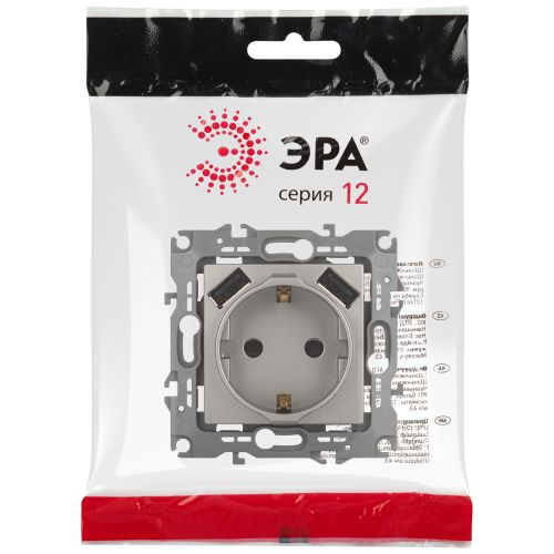 Розетка Эра12 12-4109-16 16А 250В 2P+E с 2xUSB 5В-3А защ. шторки титан Эра Б0065729