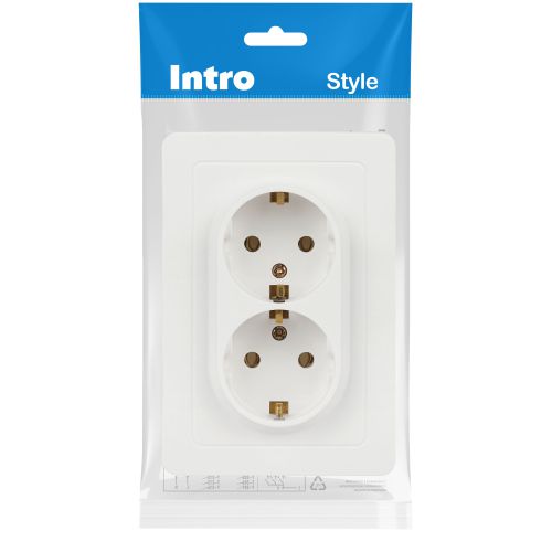 Розетка 2-м СП Style 7-205-01 16А 250В IP20 2х2P+E Schuko с заземл. бел. Intro Б0060621