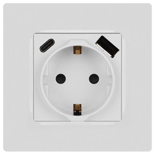 Розетка Эра12 12-4108-01 16А 250В 2P+E с USB type-A+C 5В-3А защ. шторки бел. Эра Б0067752