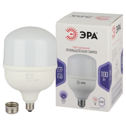 Лампа светодиодная высокомощная STD LED POWER T160-100W-6500-E27/E40 100Вт T160 колокол 6500К нейтр. бел. E27/E40 (переходник в компл.) 8000лм Эра Б0032090