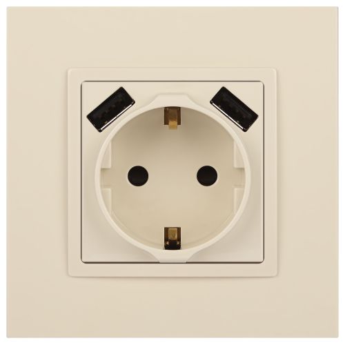 Розетка 16А 250В 2P+E с 2хUSB 5В-3А защ. шторки Elegance сл. кость 14-4109-02 ЭРА Б0047868