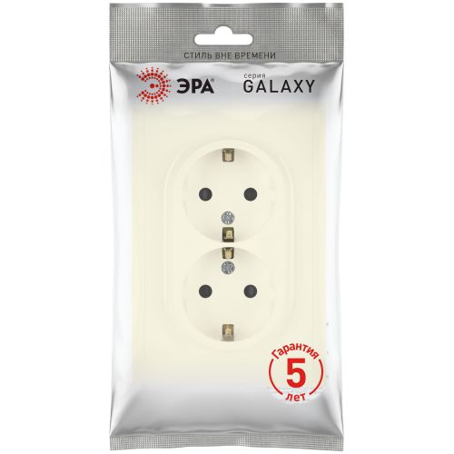 Розетка 2-м СП Galaxy 16А IP20 250В с заземл. со шторками сл. кость 15-2105-02 Эра Б0070699