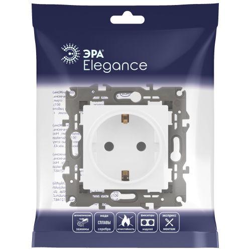 Розетка 1-м СП Эра Elegance 14-2101-01 16А IP20 16AX 250В 2P+E Schuko бел. Эра Б0034264