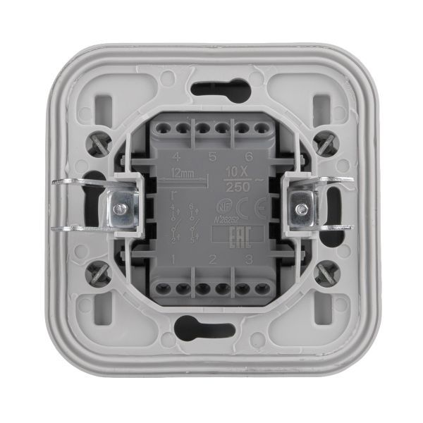 Выключатель 2-кл. СП Бронто 10А IP55 автоматические клеммы сер. EKF BT2-SWG-20