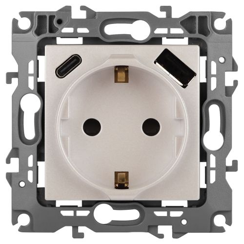 Розетка Эра12 12-4108-15 16А 250В 2P+E с USB type-A+C 5В-3А защ. шторки перламутр Эра Б0067767