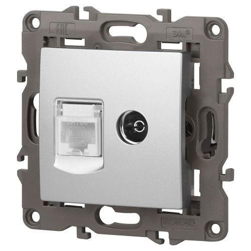 Розетка компьютерная + телевизионная 2-м Elegance 14-3110-03 RJ45 + TV IP20 механизм алюм. Эра Б0034316