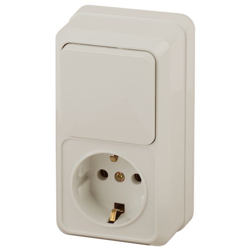 Блок ОП Quadro 2-705-02 (1-м розетка + 1-кл. выкл.) 10(16)А IP20 250В вертикал. сл. кость Intro Б0053884