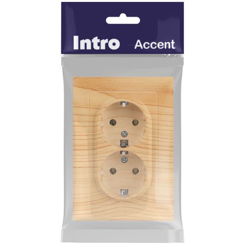 Розетка 2-м СП Accent 6-205-11 16А IP20 250В 2P+E Schuko AL/CU сосна Intro Б0063504
