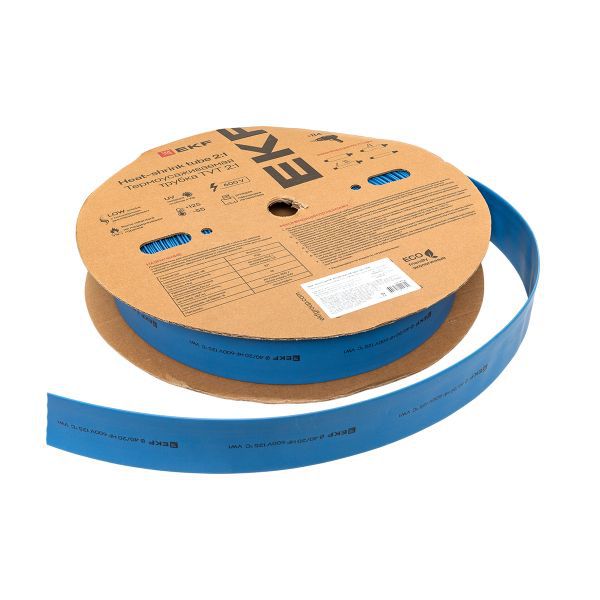 Трубка термоусадочная ТУТ нг 40/20 син. (уп.50м) EKF tut-40-g